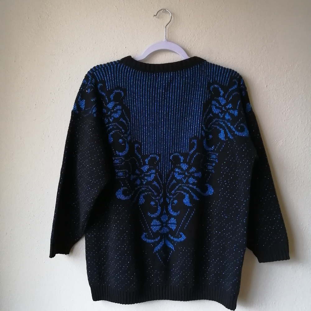 Vintage 80s Floral Sparkle Sweater - Picture 2 of 8